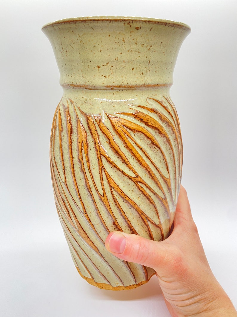 Sage Glaze and Terracotta Vase Tall Neutral Textured Ceramic Vase
