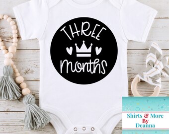 Three Months Princess Crown Baby Milestone Bodysuit