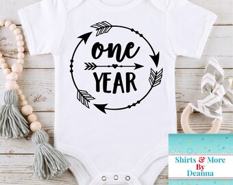 One Year Boho Arrows Baby Milestone Bodysuit