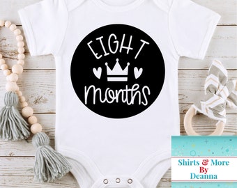 Eight Months Princess Crown Baby Milestone Bodysuit