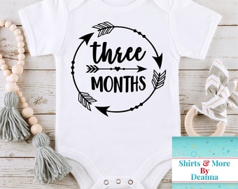 Three Months Boho Arrows Baby Milestone Bodysuit