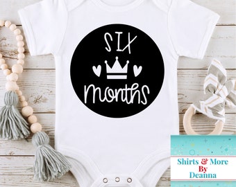 Six Months Princess Crown Baby Milestone Bodysuit