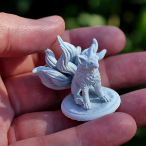 Kitsune 9 Tailed Fox Miniature Model for DnD and TTRPGs, 3D-Printed in Resin Primer--White