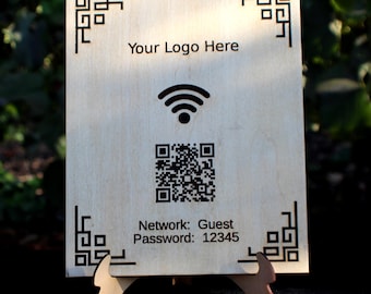 Custom WiFi Sign with QR Code, 8x10 inches, Laser Engraved Basswood