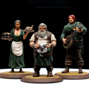 Tavern Trio Miniature Model Set, 3 NPCS for Tabletop Games.  High Quality 3D Resin Prints.  Painting Available!