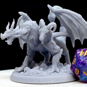 Chimera Miniature,  Large size Monster (2 inch base) 3D Resin Print.  Available printed, primered, or painted!