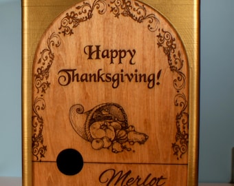 Happy Thanksgiving Wine Box, Laser Engraved Oak, Bag-in-Box Dispenser