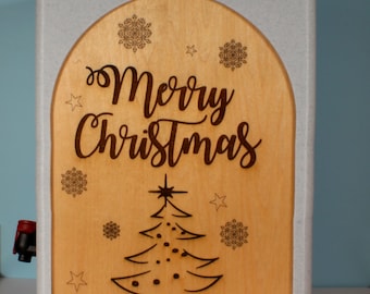 Merry Christmas Wine Box, Laser Engraved Oak, Bag-in-Box Dispenser