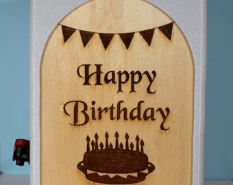 Happy Birthday Wine Box, Laser Engraved Oak, Bag-in-Box Dispenser