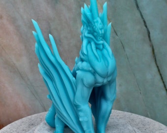 Blue Crystal Dragon Miniature Model, 3D Resin Print.  85mm tall