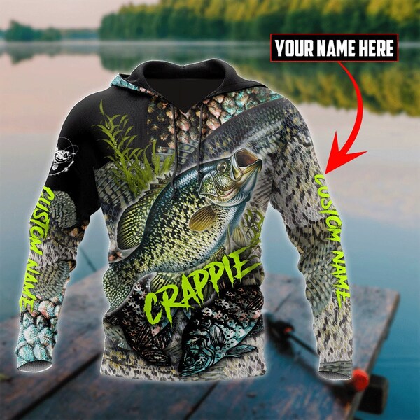 Personalized Unisex Novelty Hoodie Crappie Fishing Pullover Sweatshirt, Crappie Fishing Hoodies with Front Pocket Gifts For Men And Women