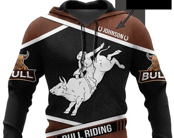 Personalized Unisex Novelty Hoodies Bull Riding Pullover Sweatshirt, Bull Riding Hoodies With Front Pocket Gifts For Men And Women