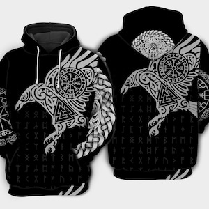 Unisex Viking Warrior Blood And Raven Sweatshirt Hoodie, Raven Viking Hoodie, Viking Sweatshirt, Raven Viking Pullover, Viking Lover Gift