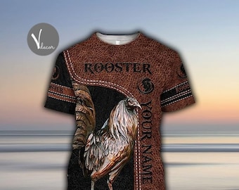Personalized Rooster T-shirt, Custom Name Rooster Lover Shirt, Gift For Rooster Lovers, Father&#39;s Day Gift, Rooster Shirt For Him