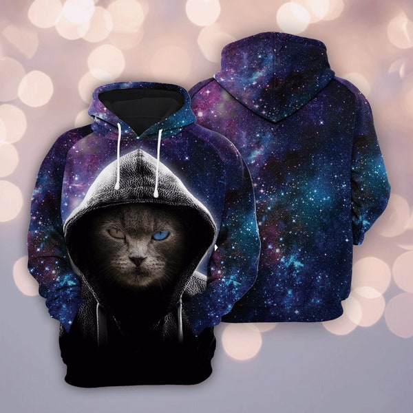 Cool Cat Galaxy Sweatshirt Hoodie, Cat Lover Hoodie, Cat Sweatshirt, Cat Pullover, Galaxy Sweatshirt, Galaxy Pullover, Animal Lover Gift