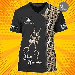 Personalized Dog Groomer 3D All Over Print T-Shirt, Custom Leopard Pattern Grooming T-Shirt, Gift For Dog Groomers, Dog Groomers Shirt