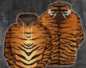 Hoodie met tijgerprint, T-shirt met 3D-dierenstrepen, cadeau voor jagers, tijgerkostuum, trui voor dierenliefhebbers
