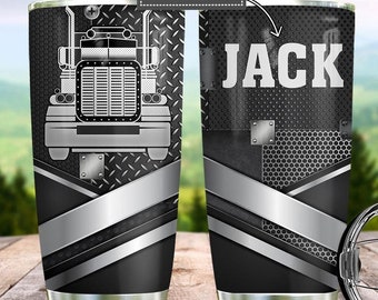 Personalized Trucker Tumbler, Custom Truck Driver Tumblers, Truck Coffee Cup Travel Mug, Gift For Trucker, Men, Dad, Husband Trucker Gifts