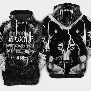 Unisex Wolf With The Opinions Of A Sheep Sweatshirt Hoodie, Wolf Hoodie, Wolf Pullover, Wolf Sweatshirt, Animal Hoodie, Animal Pullover