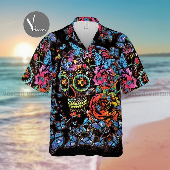 Camisa hawaiana con patron floral de calavera camisa de verano para amantes de las calaveras camisa