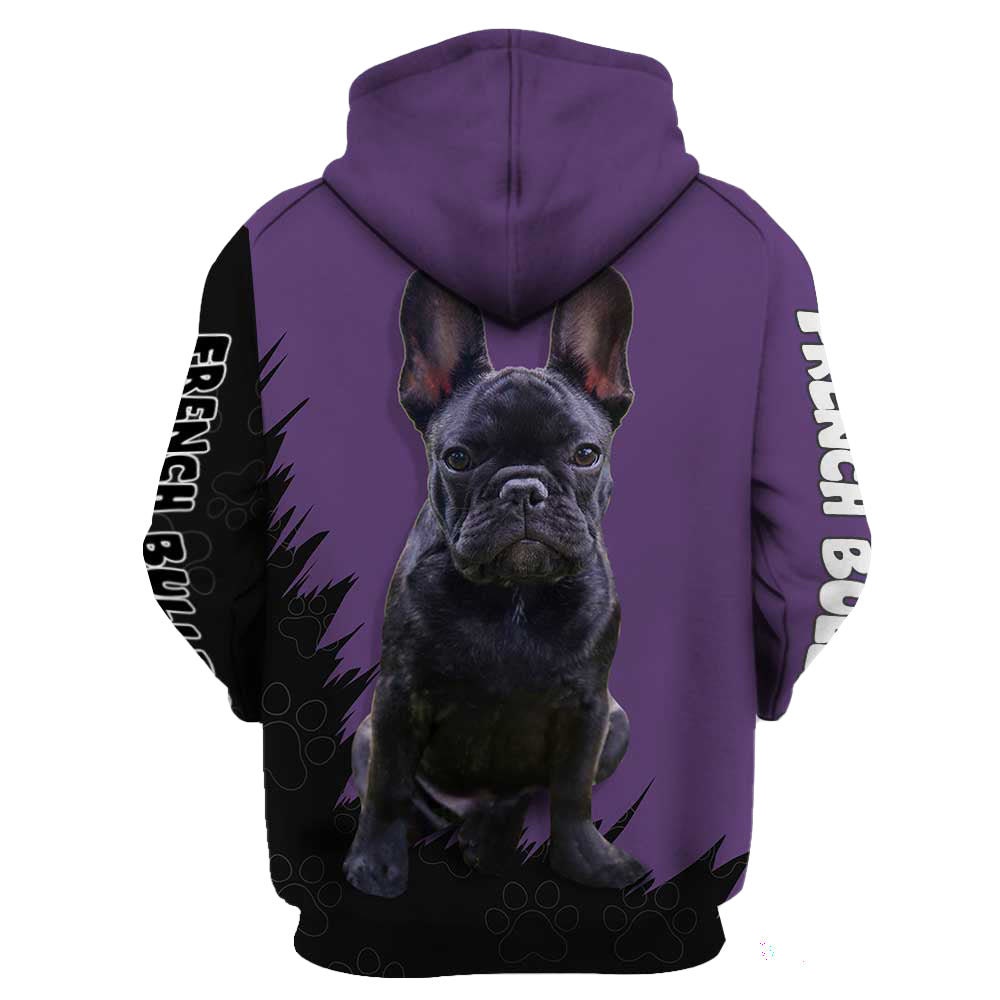 Unisex Purple French Bulldog Hoodie, French Bulldog Hoodie