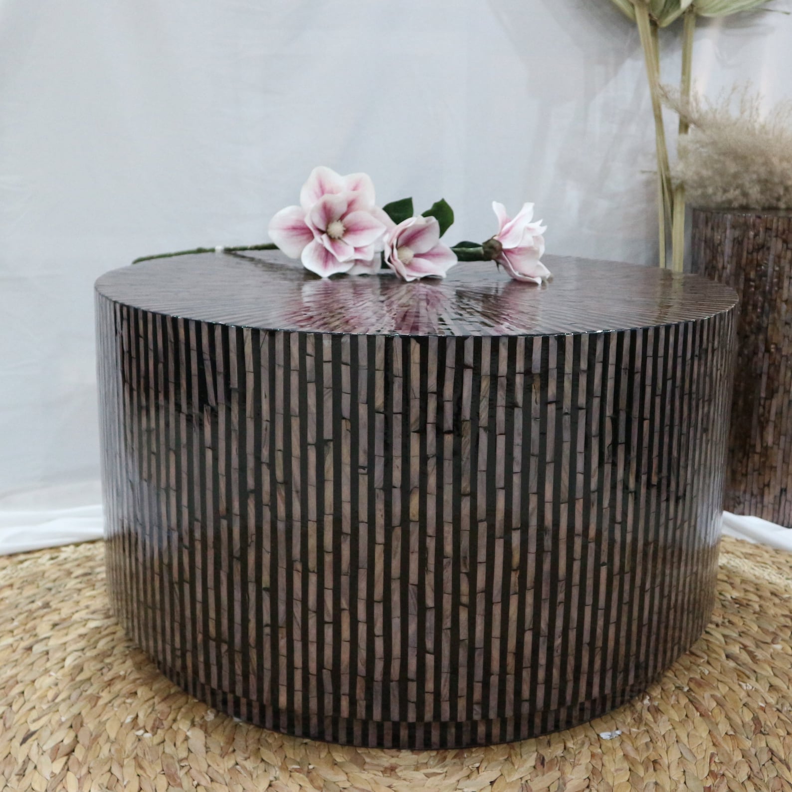 Round Coffee Table Mother of Pearl Inlay End Table Mosaic Etsy