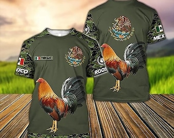 Personalized Rooster Mexico T-shirt, Custom Name Rooster Mexico  Shirt, Gift For Mexican Lovers, Father&#39;s Day Gift, Rooster Shirt For Him