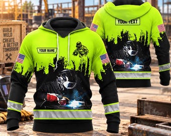 Personalized Welder Hoodie, Custom Name Welding Shirt, Welder Gift for Men, Welding Crew Sweatshirt, American Welder Workwear