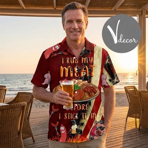 Je frotte ma viande avant de la coller – Chemise hawaïenne barbecue amusante, cadeau de fête des pères pour papa, chemise de grillade pour lui, cadeau de fête des pères