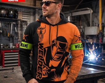 Personalized Welder Hoodie Sweatshirt T-Shirt, Custom Name Welding Shirt, Welder Gift for Men, Welding Worker Gift, Mechanic Workwear