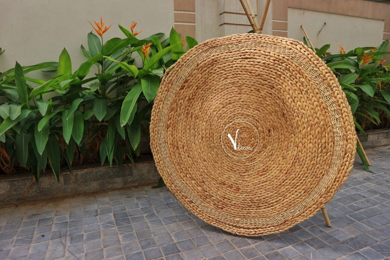 Handwoven Round Rattan Rug Water Hyacinth Round Carpet Etsy