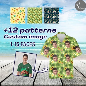 Aangepaste foto Hawaiiaans shirt voor mannen vrouwen kind, gepersonaliseerd Hawaiiaans shirt met gezicht en blok, barchelorettefeest, zomercadeau voor familie
