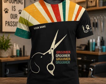 Maglietta personalizzata per toelettatori di cani, t-shirt personalizzata per toelettatura animali, t-shirt con forbici da toelettatore, regalo per toelettatori di saloni cinofili