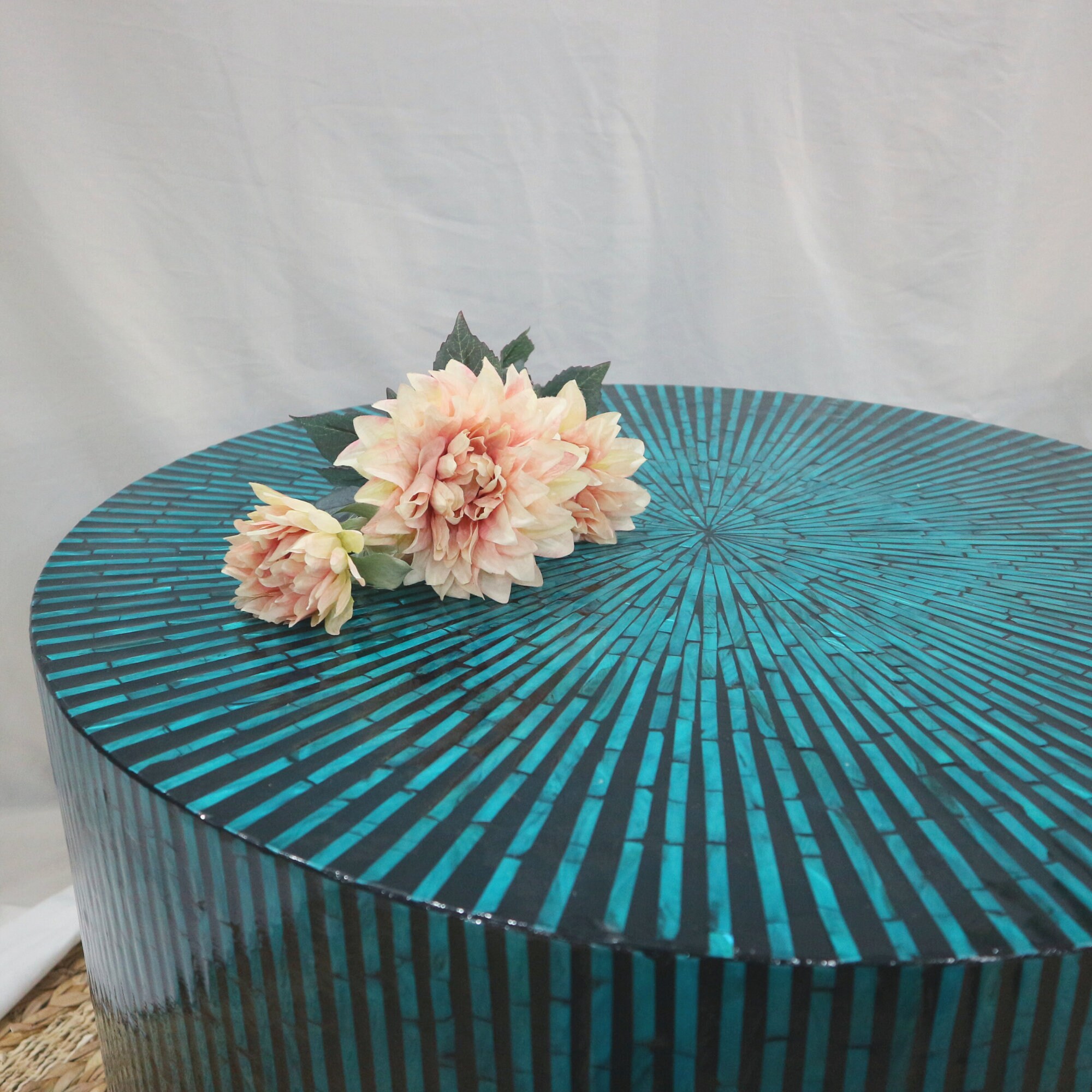 Round Coffee Table Mother of Pearl Inlay End Table Mosaic Etsy