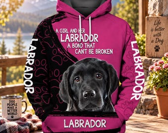 Labrador Shirt Hoodie Sweatshirt, Black Lab Dog Mom Gift, Labrador Retriever Lover Shirt, 3D Dog Print Hoodie, Gift for Women