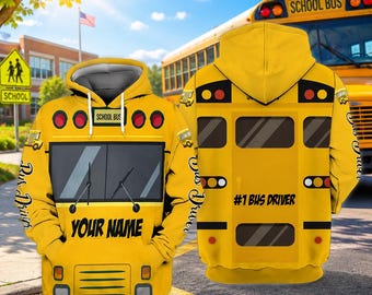 Personalized School Bus Driver Hoodie, Custom Name Bus Driver Sweatshirt, Yellow School Bus Hoodie, Bus Driver Gift for Men Women