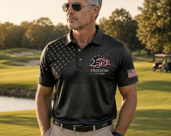 Patriottisch golfpoloshirt heren, polo 250 jaar vrijheid, golfshirt Amerikaanse vlag, kleding VS Independence Day