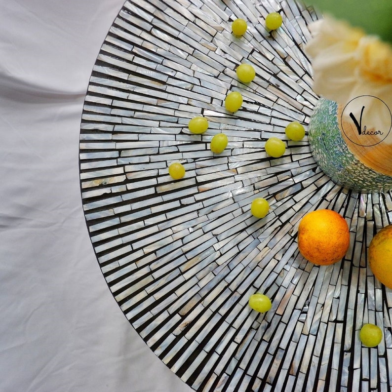 Round Coffee Table Mother of Pearl Inlay End Table Mosaic Etsy