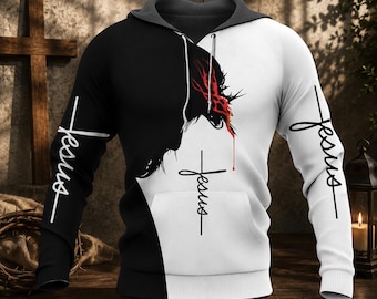 Jesus Christian Hoodie Sweatshirt T-Shirt, Black White Faith Apparel, Crown of Thorns Religious Shirt, Christian Gift for Men Women