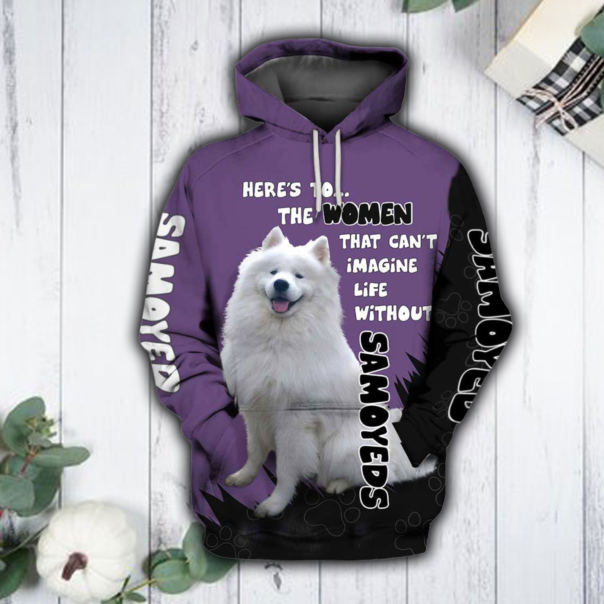 Unisex Purple Samoyed Hoodie, Cute Samoyed Hoodie, Samoyed Pullover