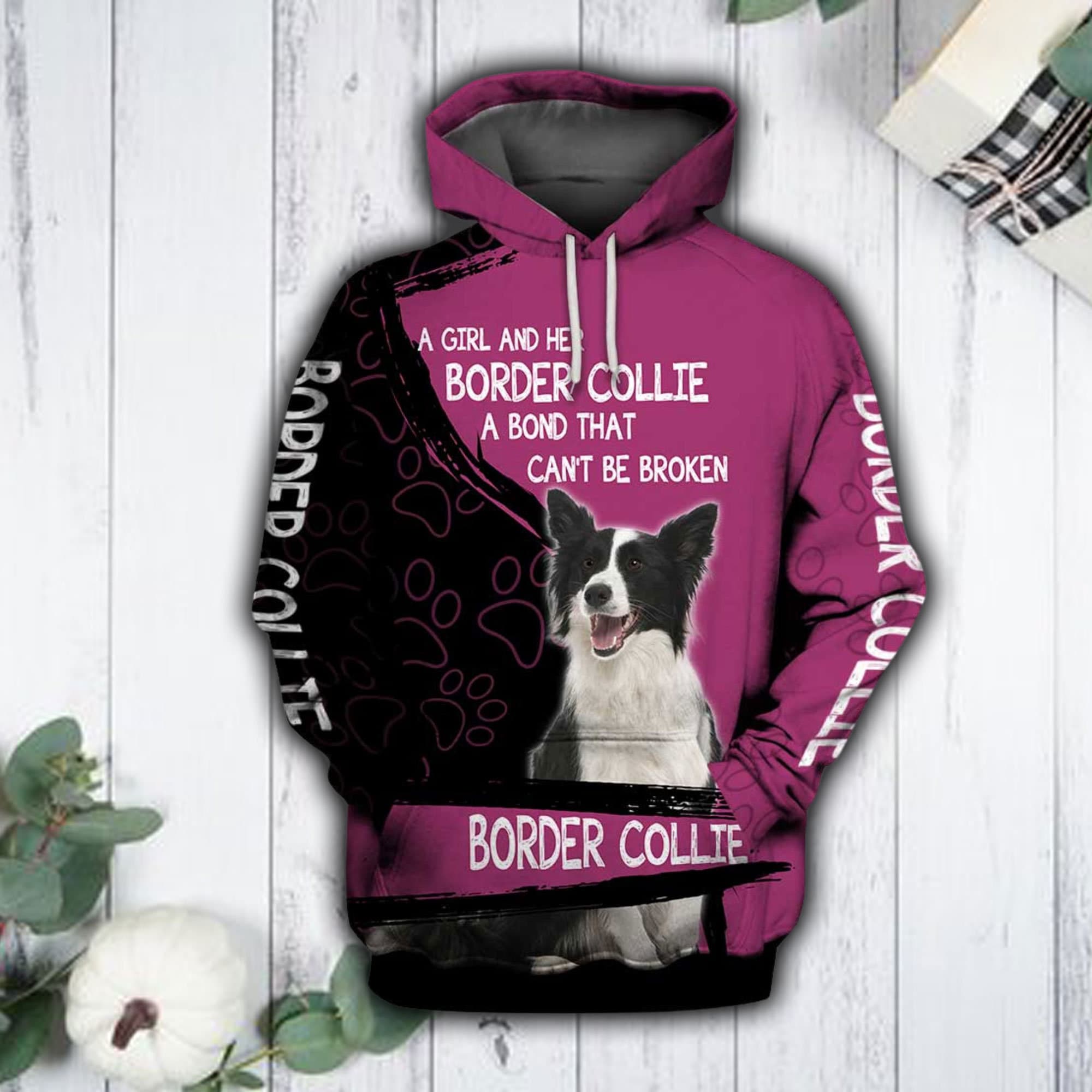 Discover Unisex Pink Border Collie 3D Hoodie