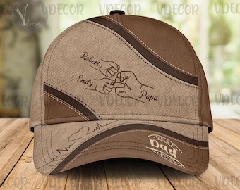 Father’s Day Sale, Personalized Fist Bump Cap - Custom Dad Hat, Dad Grandpa Kids Holding Hands Cap, Grandpa Gift, Father&#39;s Day Gift Idea