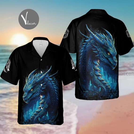 Cool Dragon Hawaiian Shirt, Mythical Dragon Summer Shirt, 3D Hawaiian...