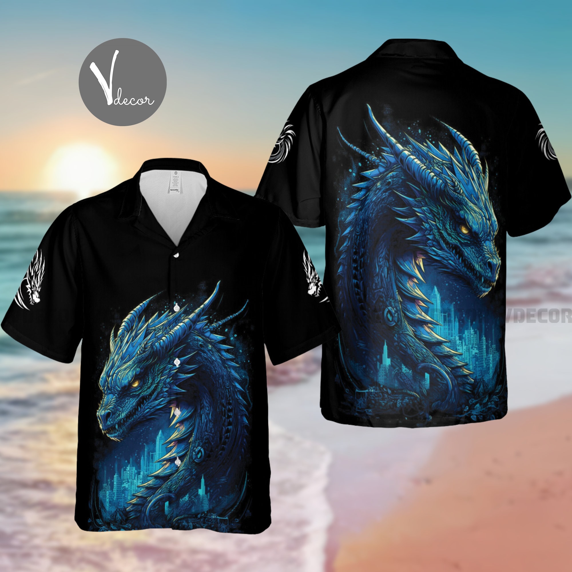 Blue Dragon Hawaiian Shirt, Mythical Dragon Summer Shirt, 3D Hawaiian Aloha Shirt, Hawaii Shirt for Men and Women, Dragon Lovers Gift