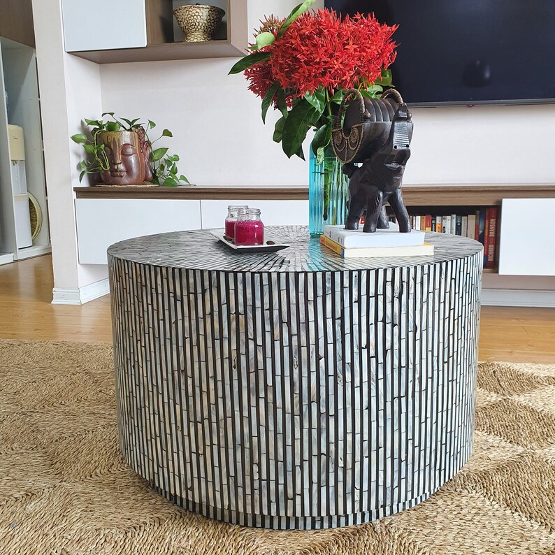 Mosaic Round Coffee Table Mother of Pearl Tea Table Boho Etsy