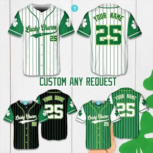 Camiseta de béisbol personalizada con amuleto de la suerte, camiseta de rayas verdes de San Patricio con nombre y número personalizados, camiseta del equipo irlandés como regalo.