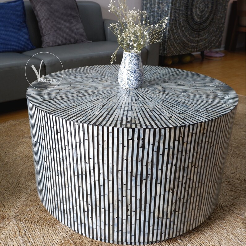 Mosaic Round Coffee Table Mother of Pearl Tea Table Boho Etsy