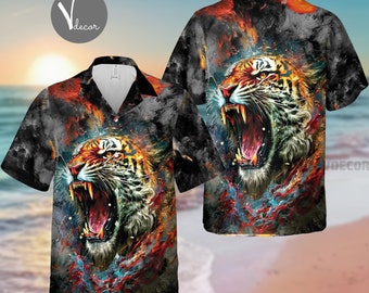 Colorful Tiger Hawaiian Shirt, Tiger Lovers Summer Shirt, Summer Aloha Shirt, Tiger Hawaii Shirt, Animal Lovers, Gift for Tiger Lovers