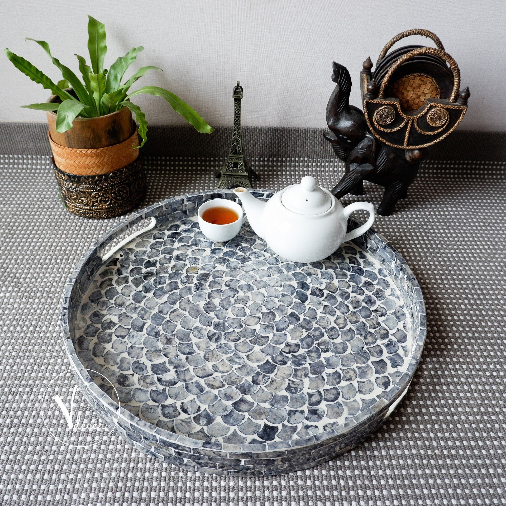 Decorative Mosaic Tray Lacquer Tray for Home Decor Round Etsy