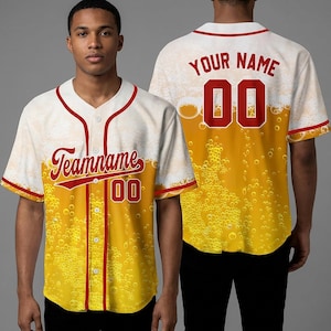 Custom Beer Baseball Jersey, Personalized Name & Number Shirt with Beer Bubbles Print, Funny Team Uniform for Beer Lovers Men, Women